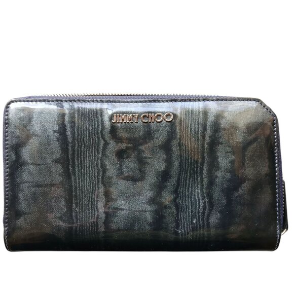 Jimmy Choo Gray/Blue Patent Leather Printed Continental Wallet - Picture 1 of 4